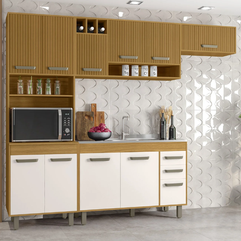 Cozinha Compacta Pia 120cm Emily Freijó/Ripado/Off Acetinado Z44 - Mpozenato