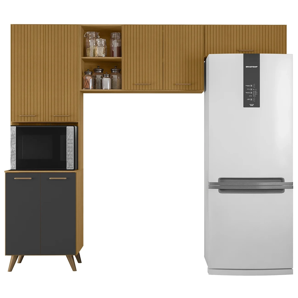 Armário de Cozinha Amélia Freijó UV/Ripado/Grafite Acetinado Z44 - Mpozenato