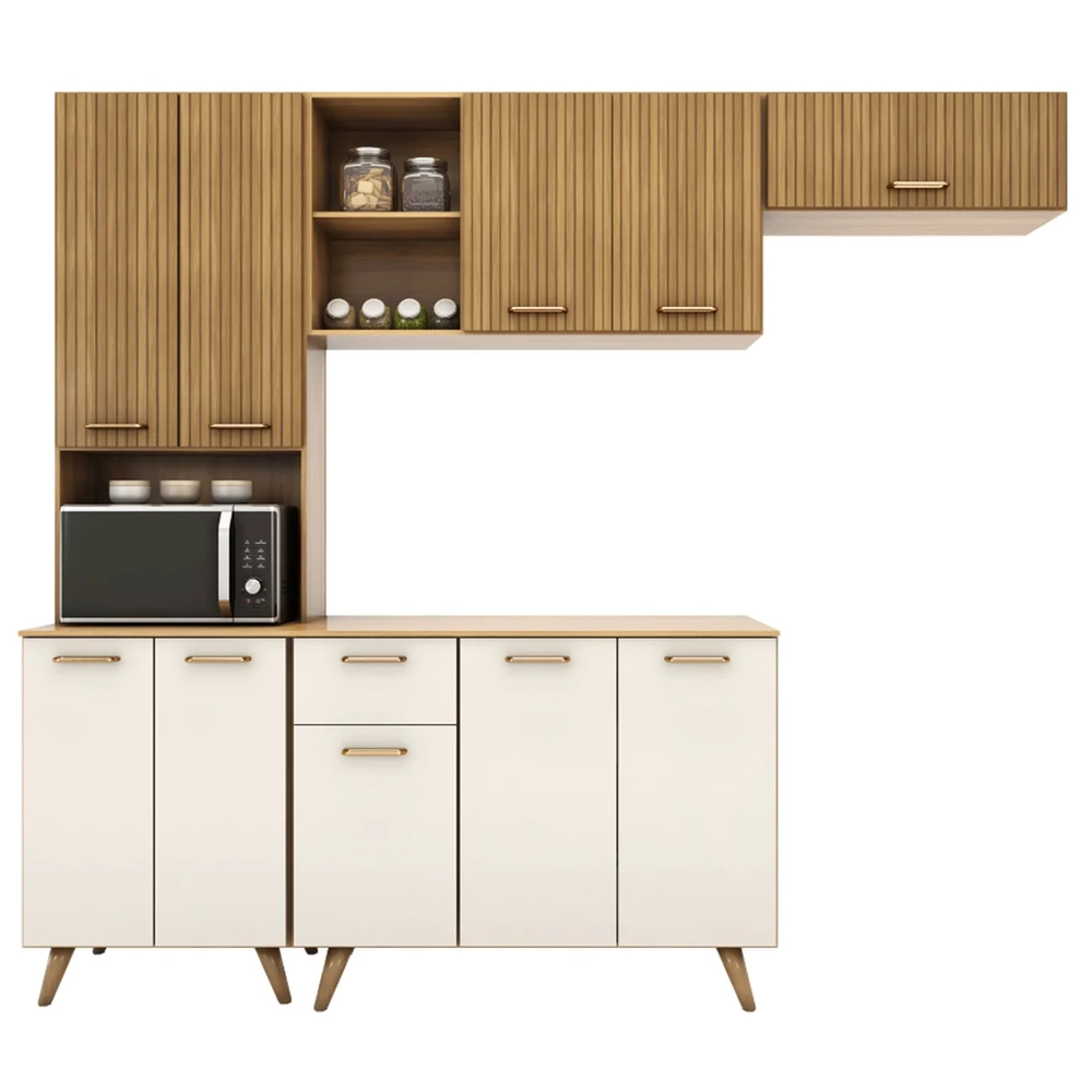 Cozinha Compacta Amélia Freijó UV/Ripado/Off Acetinado Z44  - Mpozenato