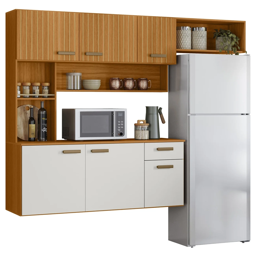 Cozinha Suspensa Lilian Freijó UV/Off Acetinado/Ripado Frisado Z44 - Mpozenato