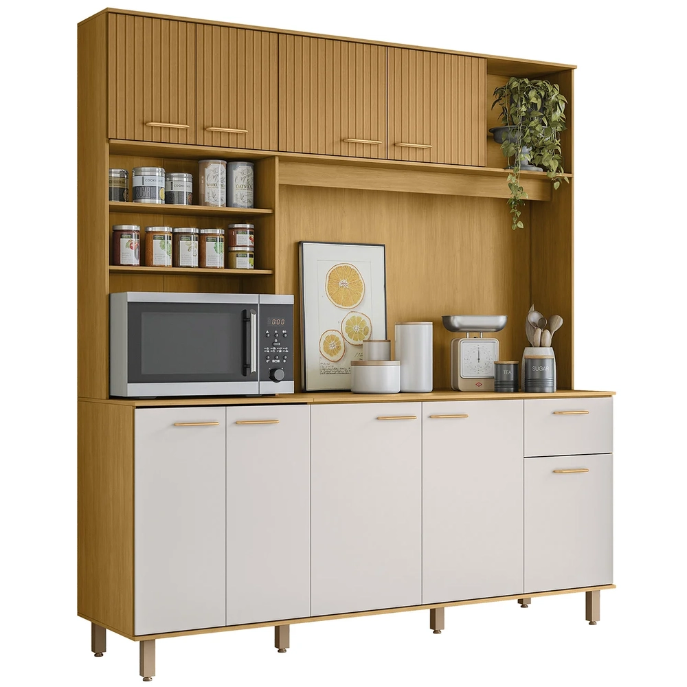 Cozinha Compacta 180cm Martina Freijó/Ripado/Off Acetinado Z44 - Mpozenato