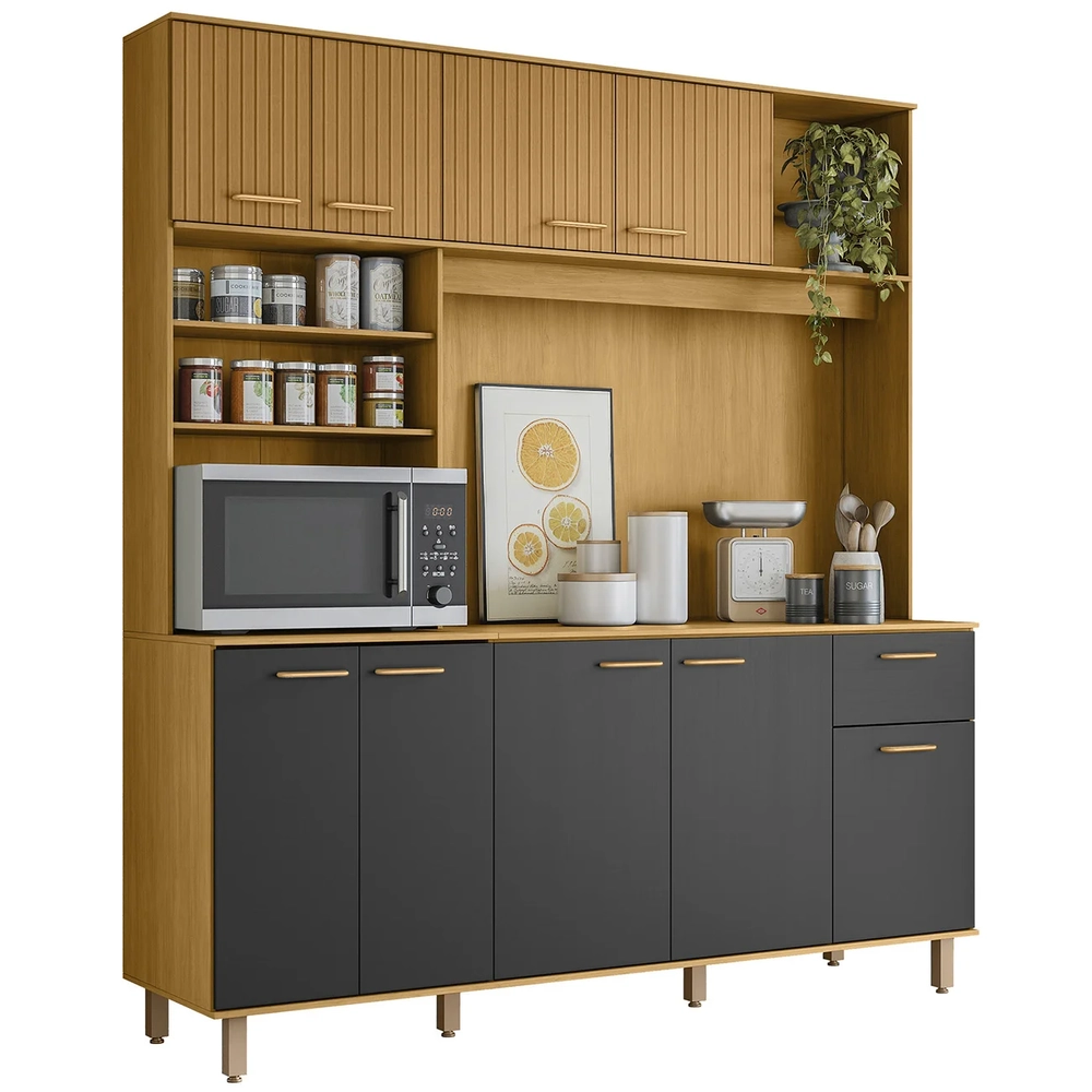 Cozinha Compacta 180cm Martina Freijó/Ripado/Grafite Z44    - Mpozenato