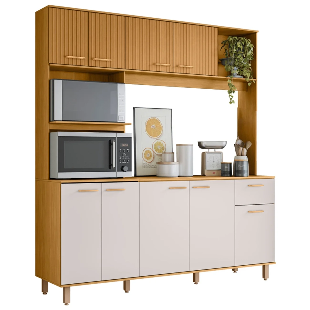 Cozinha Compacta Com Tampo Luiza Freijó/Ripado/Off Acetinado Z44 - Mpozenato