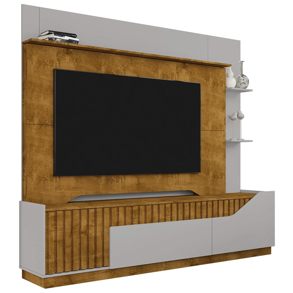 Estante Painel Para TV 75 Pol 210cm Shay Naturalle/Off B02  - Mpozenato