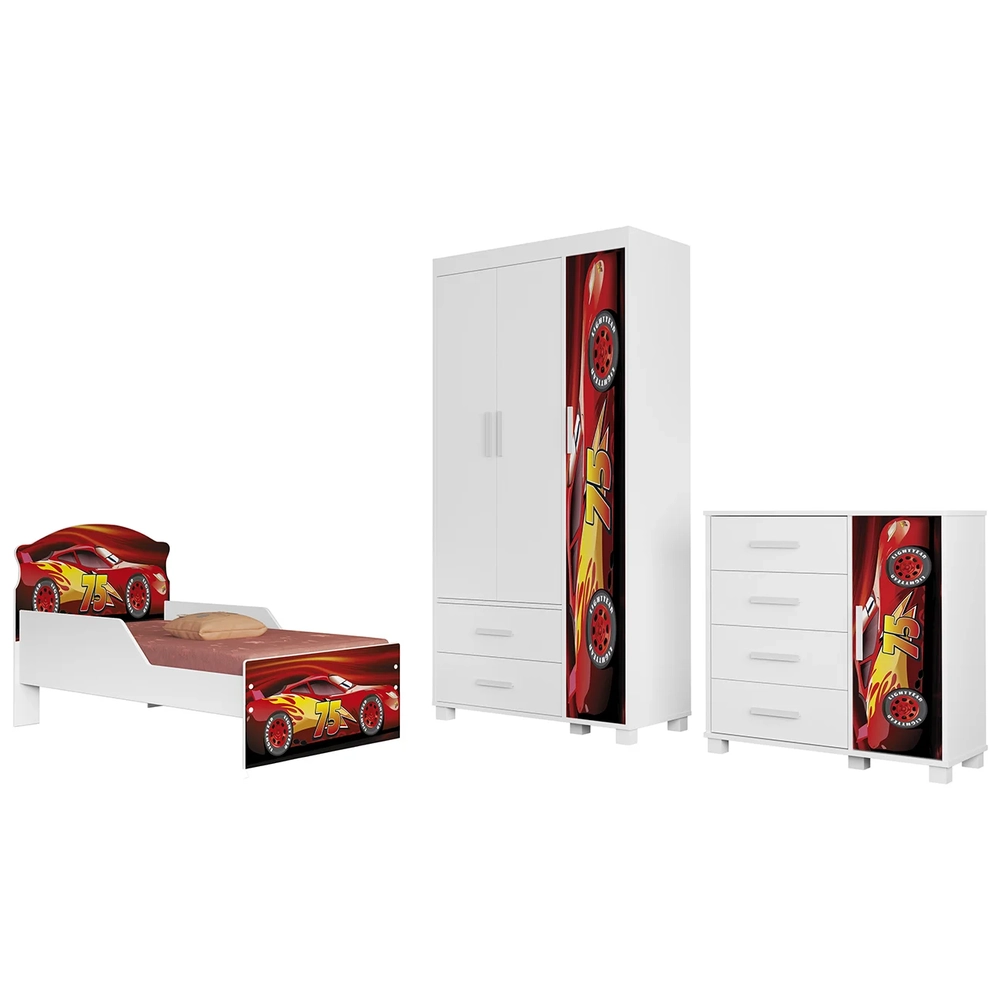 Quarto Infantil 3 Peças Com Mini Cama Carro Vermelho Z53    - Mpozenato