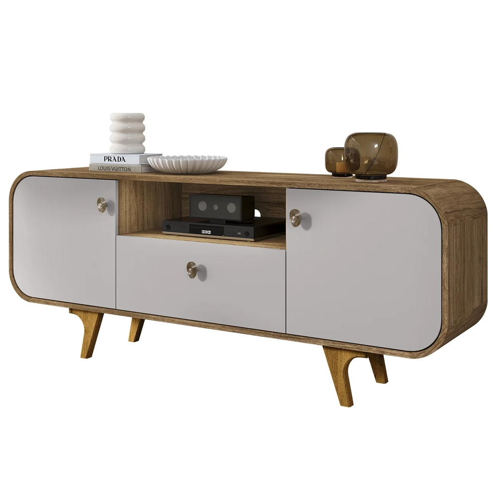 Rack Bancada Para TV 55 Pol 156cm Demi Cinamomo/Off B02     - Mpozenato