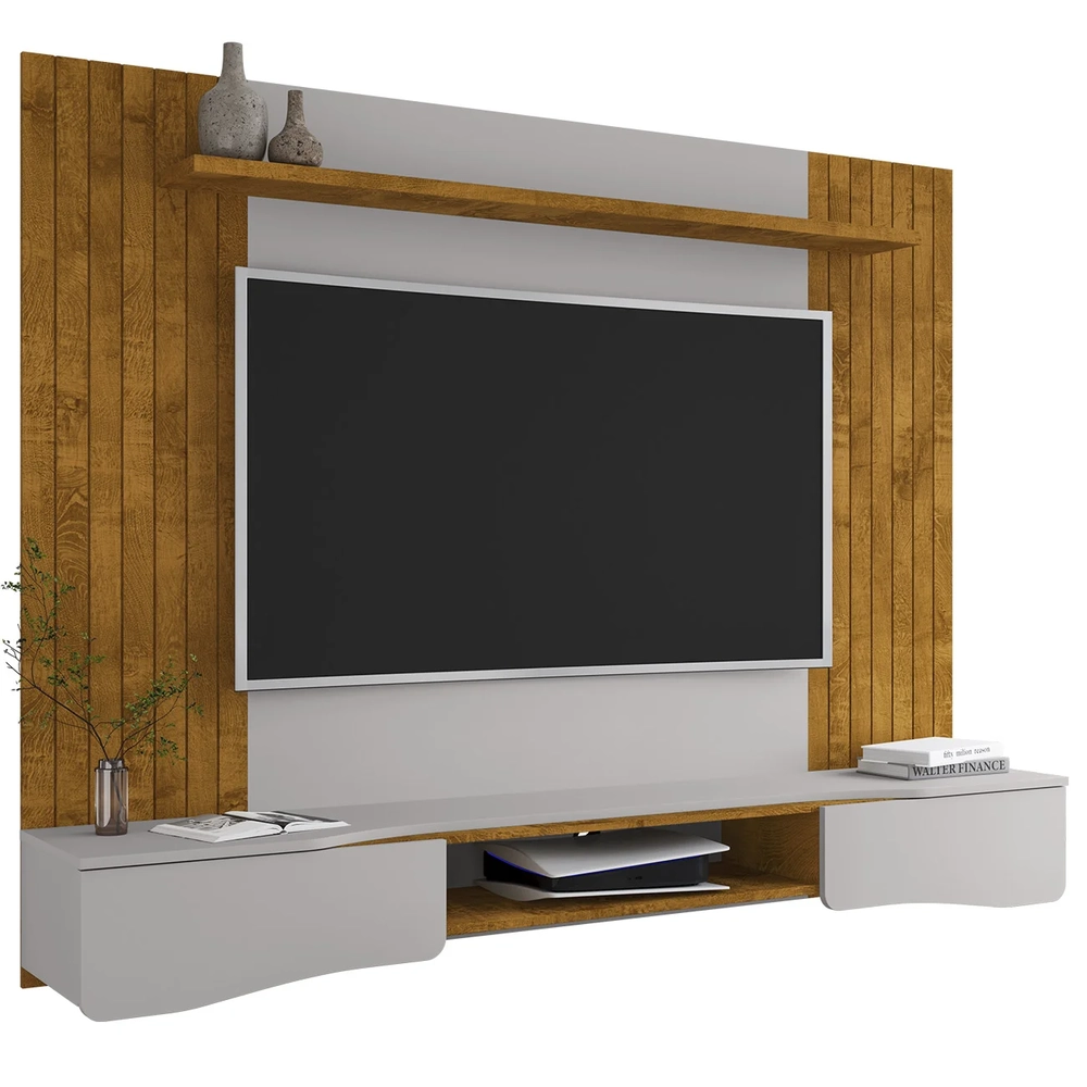 Painel TV 65 Pol e Bancada Suspensa 177cm Ivai Naturalle/Off B02 - Mpozenato