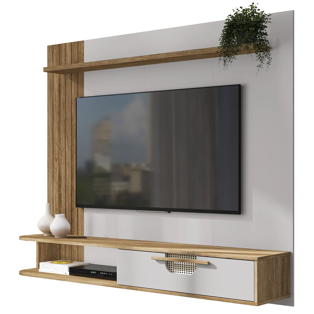 Painel TV 65 Pol e Bancada Suspensa 161cm Malu Cinamomo/Off B02 - Mpozenato