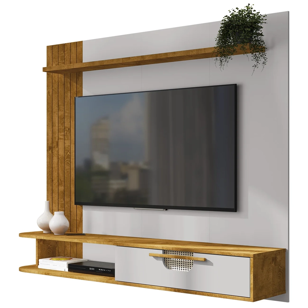 Painel TV 65 Pol e Bancada Suspensa 161cm Malu Naturalle/Off B02 - Mpozenato