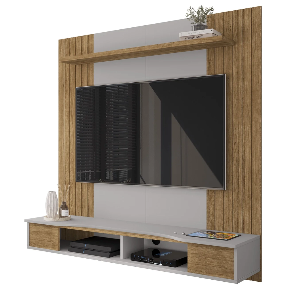 Painel TV 55 Pol e Bancada Suspensa 136cm Foz Cinamomo/Off B02 - Mpozenato