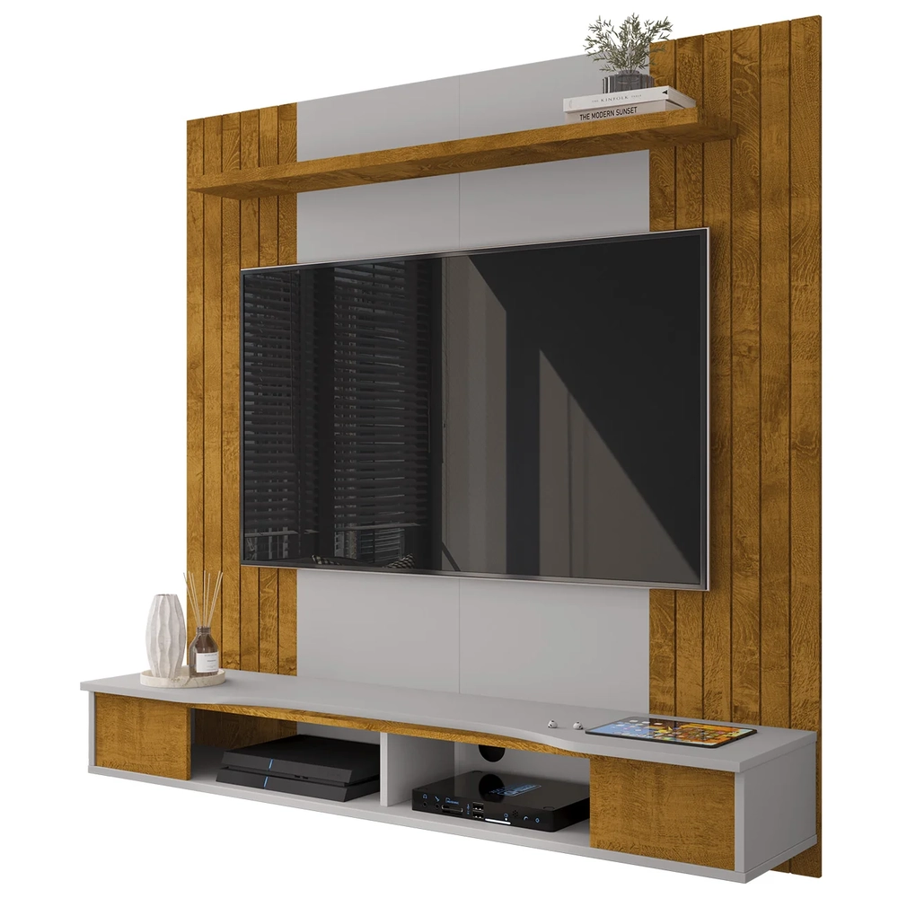 Painel TV 55 Pol e Bancada Suspensa 136cm Foz Naturalle/Off B02 - Mpozenato
