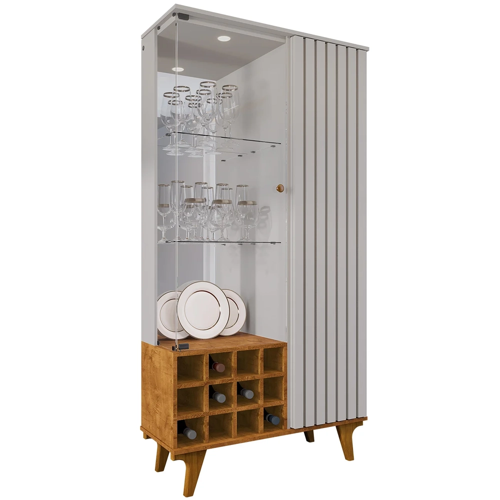 Cristaleira Porta de Vidro e Adega 91cm Lauana Off/Naturalle B02 - Mpozenato
