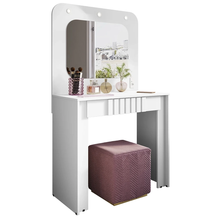 Penteadeira Camarim 90cm Com Espelho Lilian Branco B02      - Mpozenato