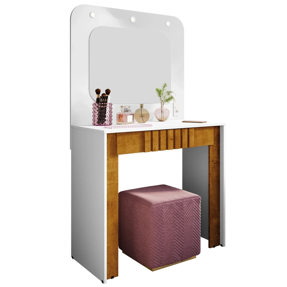 Penteadeira Camarim 90cm Com Espelho Lilian Branco/Naturalle B02 - Mpozenato