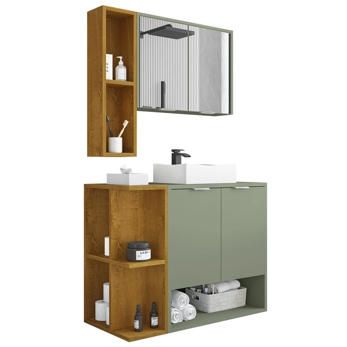 Gabinete Banheiro Cuba e Espelheira Lizzi Pistache/Naturalle B02 - Mpozenato