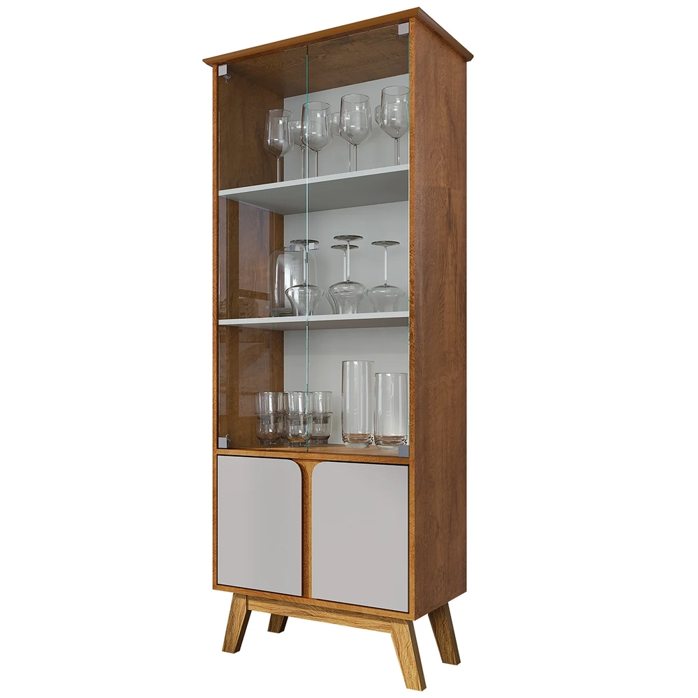 Cristaleira Porta de Vidro 70cm Pés Retrô Madri Naturalle/Off - Bechara