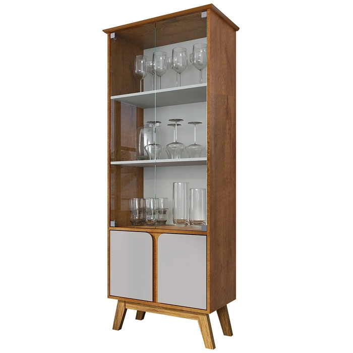 Cristaleira Porta de Vidro 70cm Pés Retrô Madri Naturalle/Off - Bechara