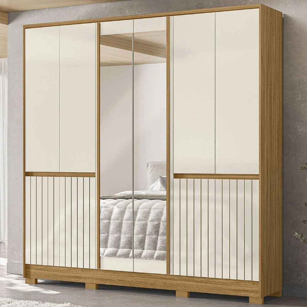 Guarda Roupa Casal 216cm Com Espelho Freeze Freijó/Off Z17   - Mpozenato