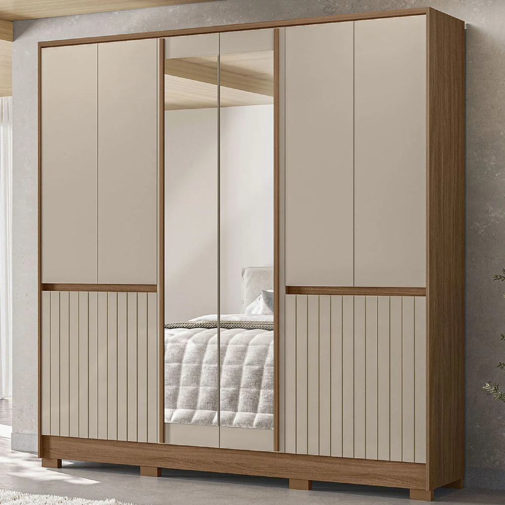 Guarda Roupa Casal 216cm Com Espelho Freeze Carvalho/Fendi Z17 - Mpozenato