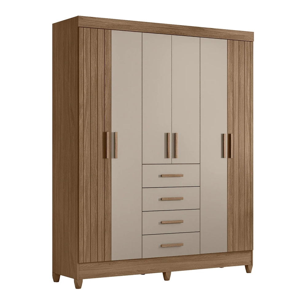 Guarda Roupa Casal 165cm 6 Portas Khani Carvalho/Fendi Z17   - Mpozenato