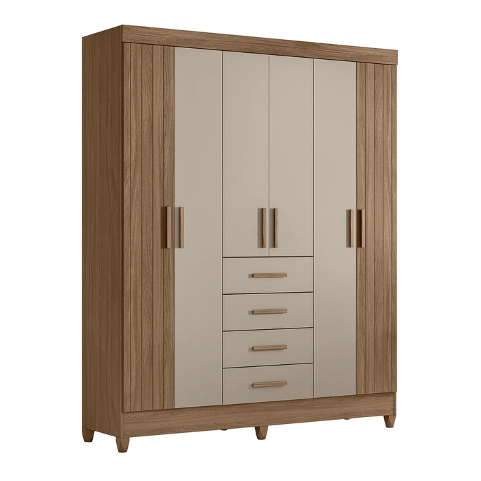 Guarda Roupa Casal 165cm 6 Portas Khani Carvalho/Fendi Z17   - Mpozenato
