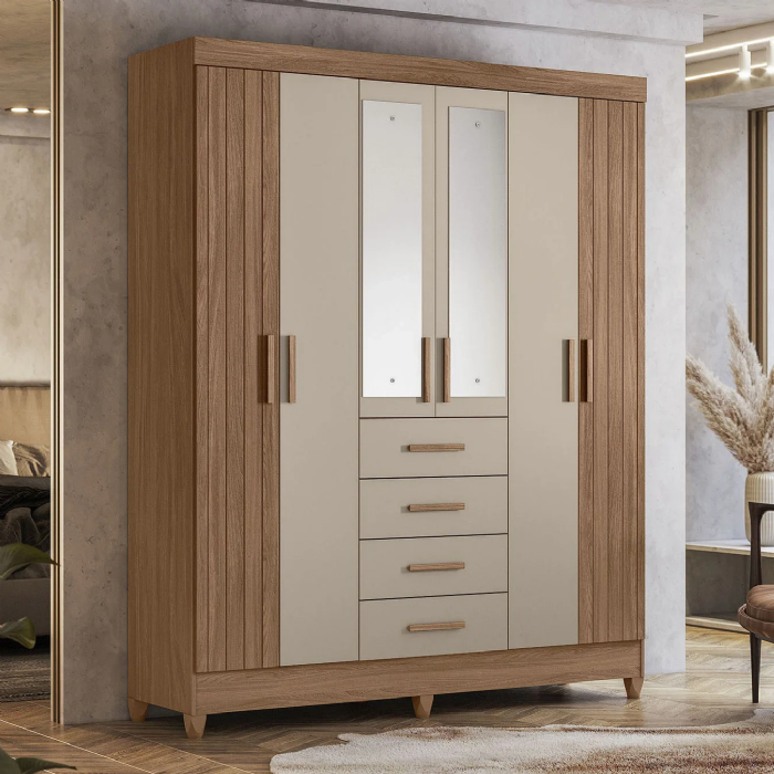 Guarda Roupa Casal 165cm Com Espelho Khani Carvalho/Fendi Z17 - Mpozenato