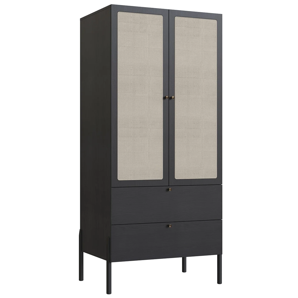 Guarda Roupa Solteiro 80cm Com 2 Portas Arlo Nero Preto A10 - Mpozenato