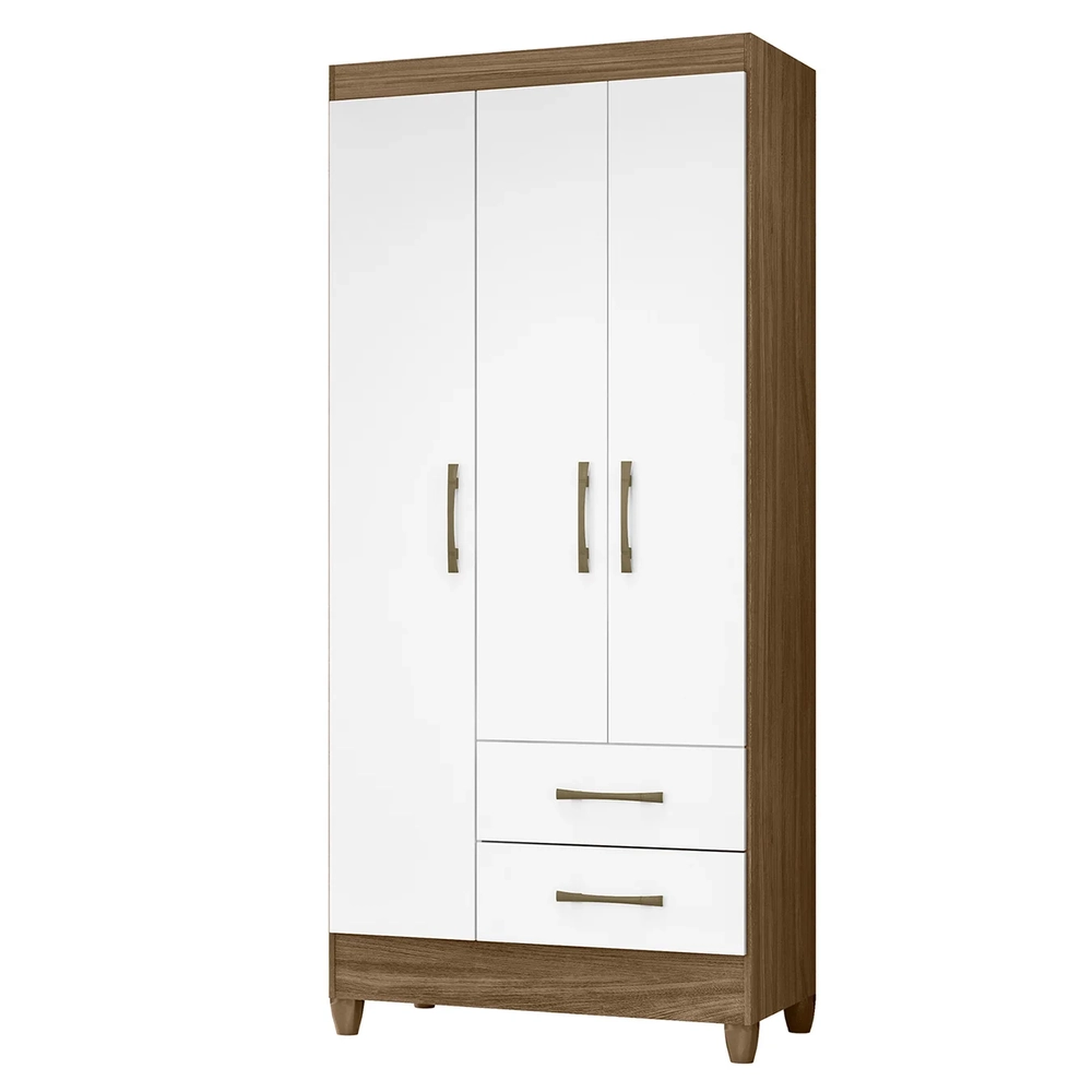 Guarda Roupa Solteiro 82cm 3 Portas Zeno Naturale/Branco Z17 - Mpozenato