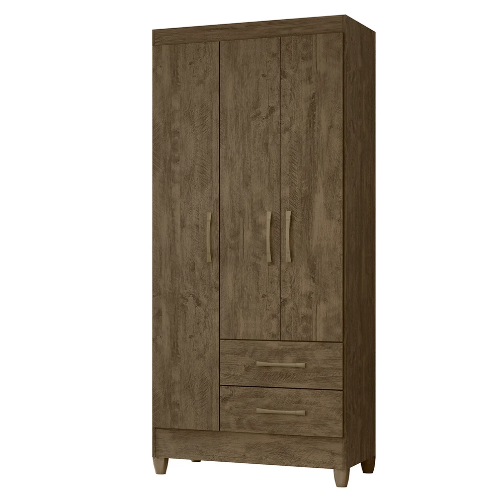 Guarda Roupa Solteiro 82cm 3 Portas Zeno Castanho Wood Z17   - Mpozenato