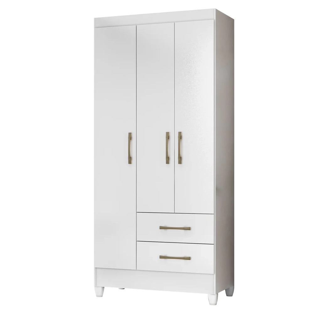 Guarda Roupa Solteiro 82cm 3 Portas Zeno Flex Branco Z17     - Mpozenato