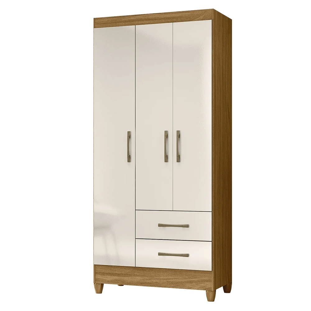 Guarda Roupa Solteiro 82cm 3 Portas Zeno Freijó/Off Z17      - Mpozenato