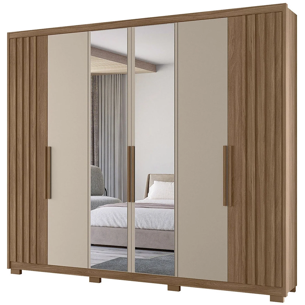 Guarda Roupa Casal 260cm Com Espelho Gaia Carvalho/Fendi Z17 - Mpozenato