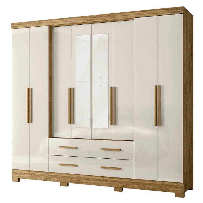 Guarda Roupa Casal 237cm Com Espelho Archi Freijó/Off Z17    - Mpozenato