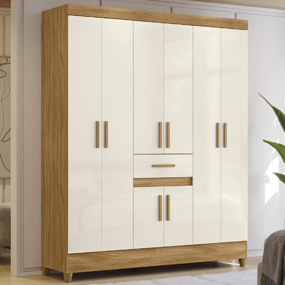 Guarda Roupa Casal 165cm 8 Portas Parla Freijó/Off Z17       - Mpozenato