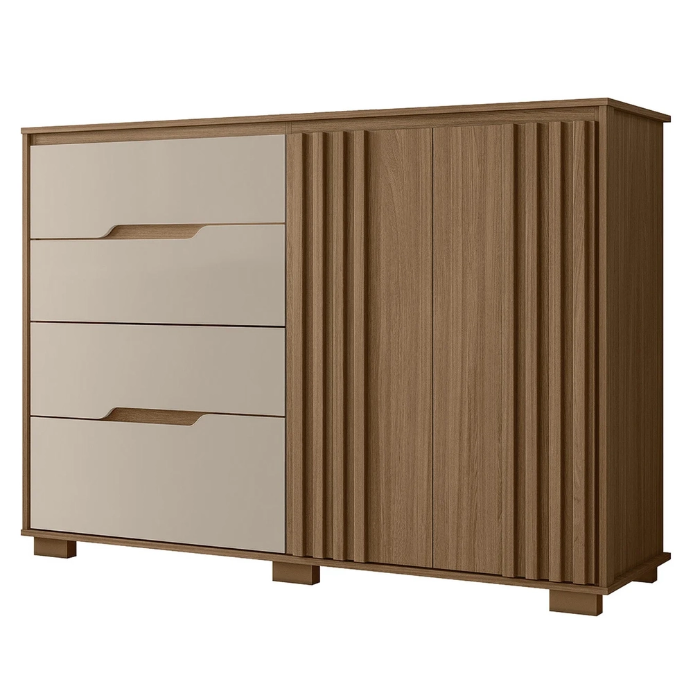 Cômoda Para Quarto 147cm Com 4 Gavetas Rusk Carvalho/Fendi Z17 - Mpozenato