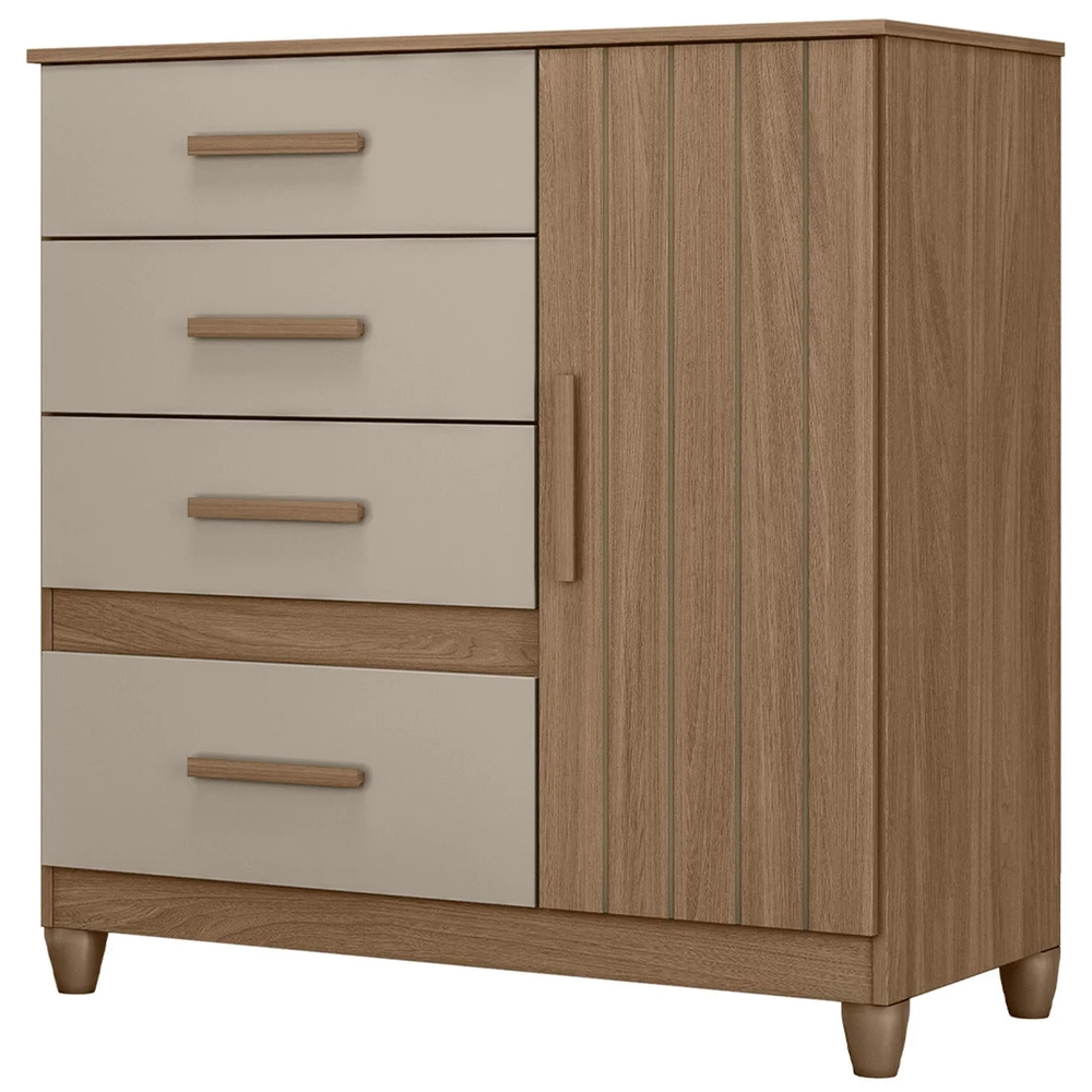 Cômoda Para Quarto 98cm Com 4 Gavetas Baco Carvalho/Fendi Z17 - Mpozenato