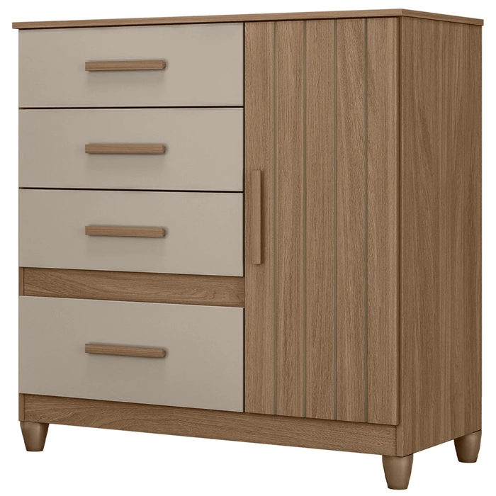 Cômoda Para Quarto 98cm Com 4 Gavetas Baco Carvalho/Fendi Z17 - Mpozenato