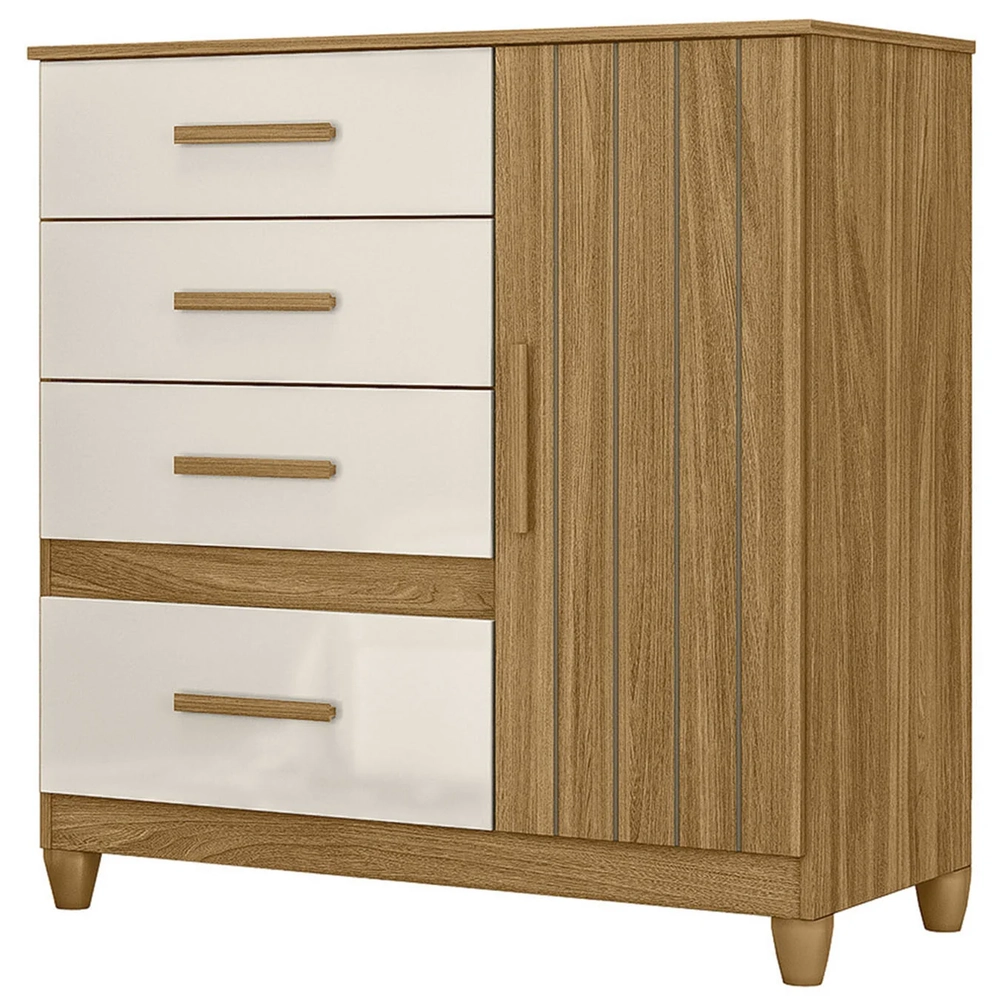 Cômoda Para Quarto 98cm Com 4 Gavetas Baco Freijo/Off Z17    - Mpozenato