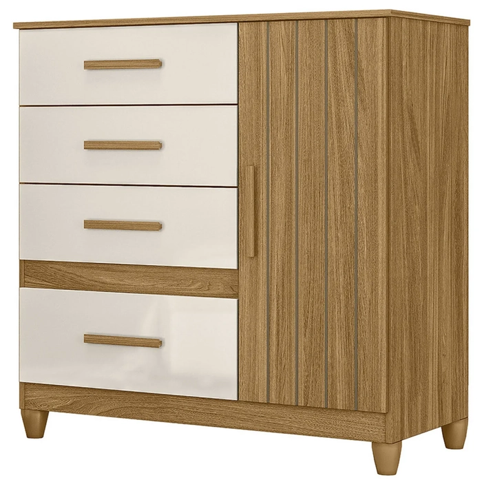 Cômoda Para Quarto 98cm Com 4 Gavetas Baco Freijo/Off Z17    - Mpozenato