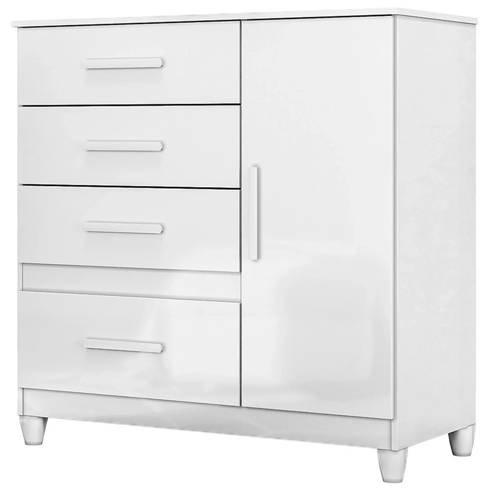Cômoda Para Quarto 98cm Com 4 Gavetas Baco Flex Branco Z17   - Mpozenato