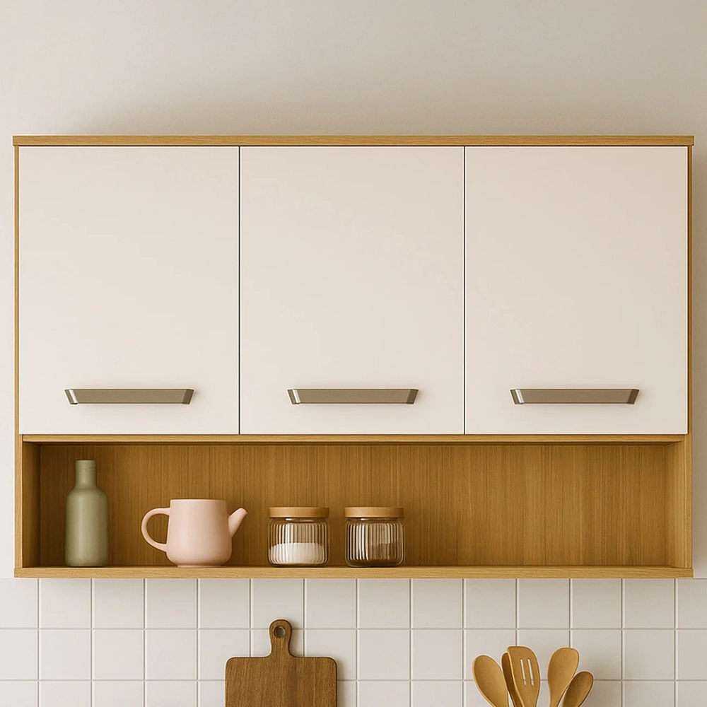 Armário de Cozinha Aéreo 120cm Rita Freijó/Off Acetinado Z44 - Mpozenato