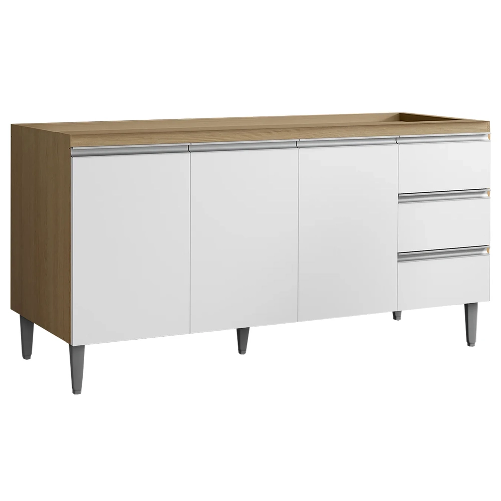 Balcão de Cozinha Para Pia 160cm Andréia Amêndoa/Branco     - AJL Móveis