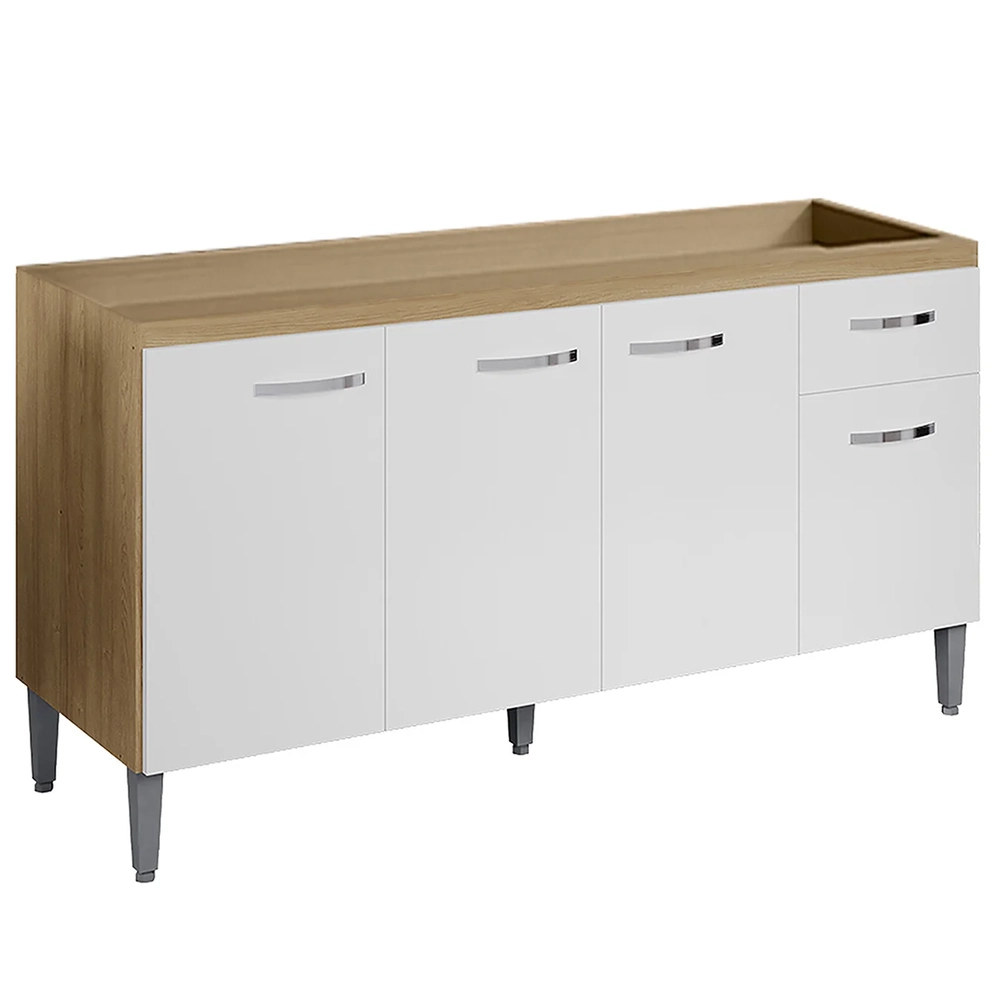 Balcão de Cozinha Para Pia 150cm Gabriela Amêndoa/Branco    - AJL Móveis