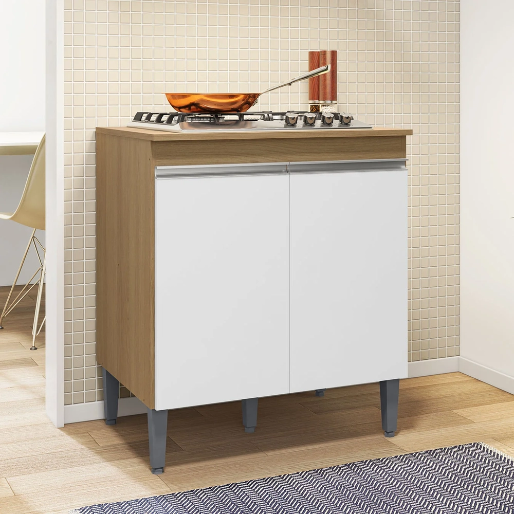 Balcão de Cozinha Para Cooktop 79cm Andréia Amêndoa/Branco   - AJL Móveis