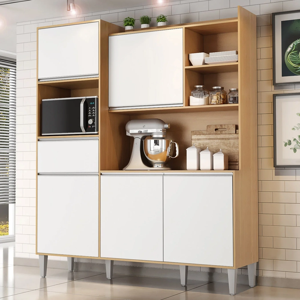 Armário de Cozinha Compacta 160cm 5 Portas Isabel Amêndoa/Branco - AJL Móveis