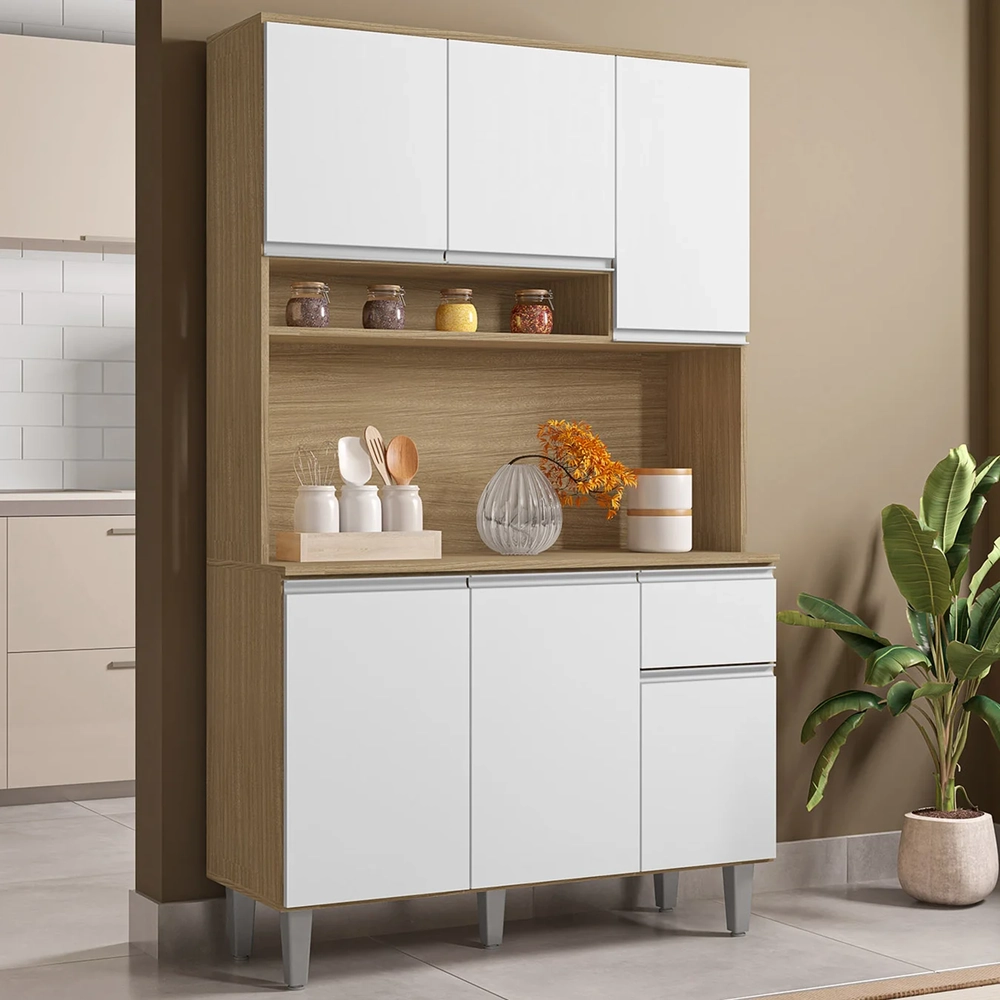 Armário de Cozinha Compacta 105cm Marcia Amêndoa/Branco     - AJL Móveis