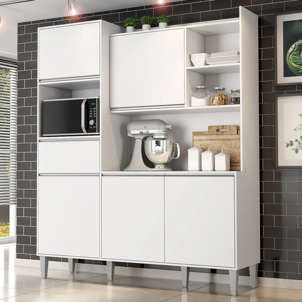 Armário de Cozinha Compacta 160cm 5 Portas Isabel Branco    - AJL Móveis