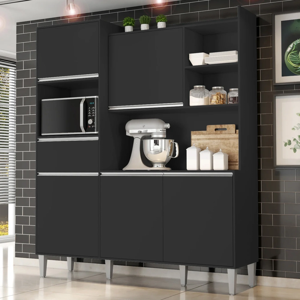 Armário de Cozinha Compacta 160cm 5 Portas Isabel Preto     - AJL Móveis