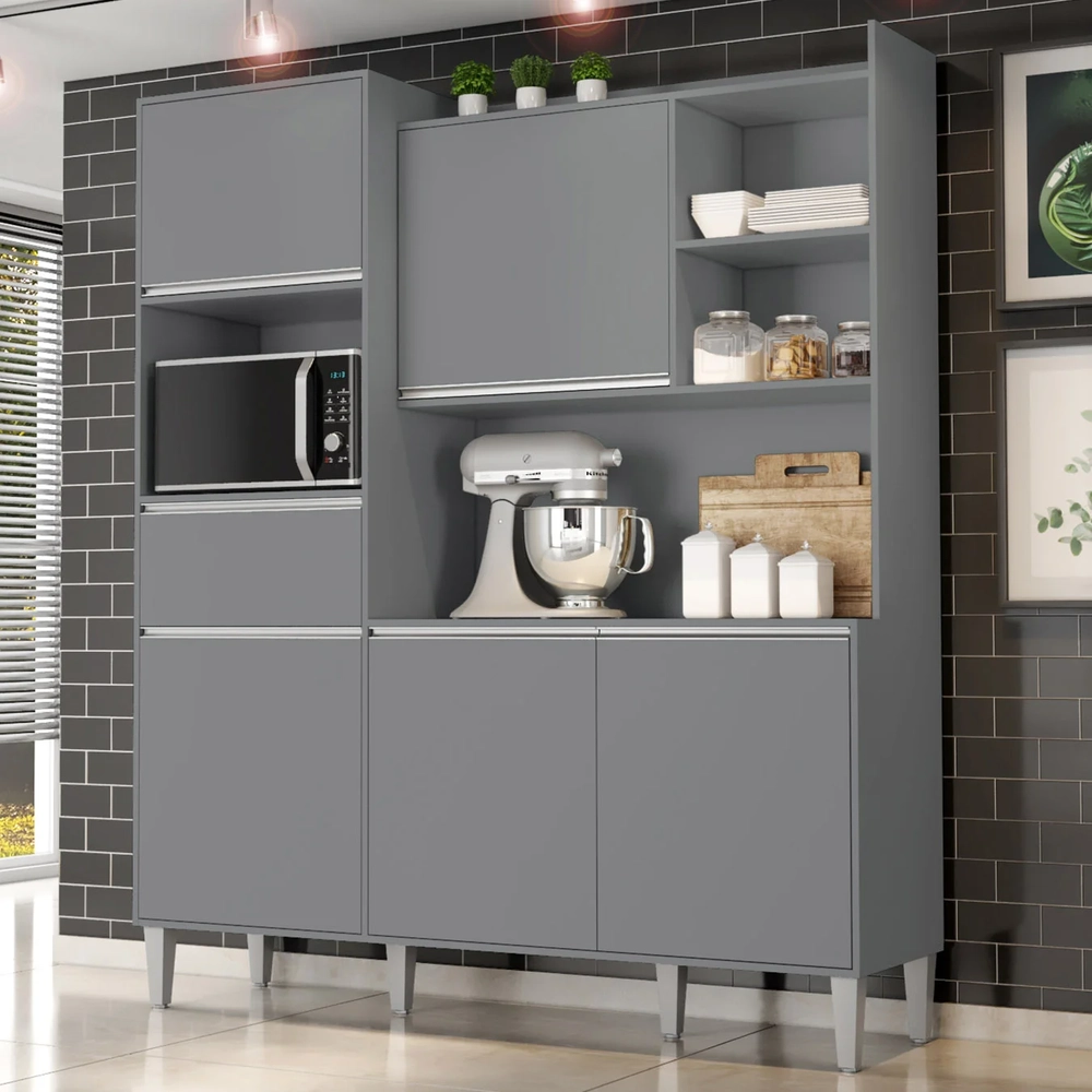 Armário de Cozinha Compacta 160cm 5 Portas Isabel Cinza     - AJL Móveis