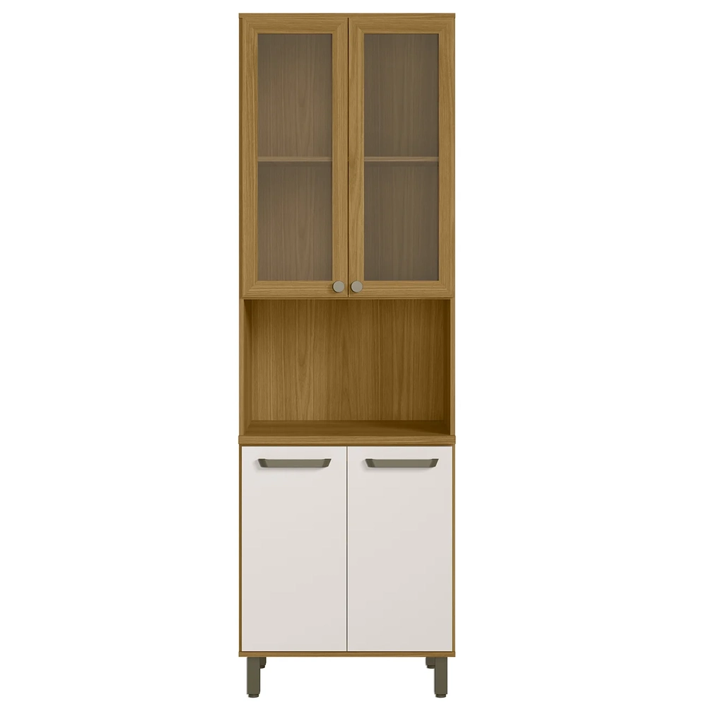 Paneleiro Cristaleira 4 Portas Rita Freijó/Off Acetinado Z44 - Mpozenato